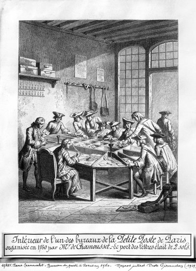 Interieur van het Kleine Postkantoor in Parijs in 1760 door Burn Smeeton